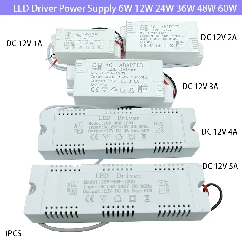 

LED Driver Power Supply 6W 12W 24W 36W 48W 60W AC220 12V 1A -5A Power Supply Control Lighting Transformers For LED Light Strip