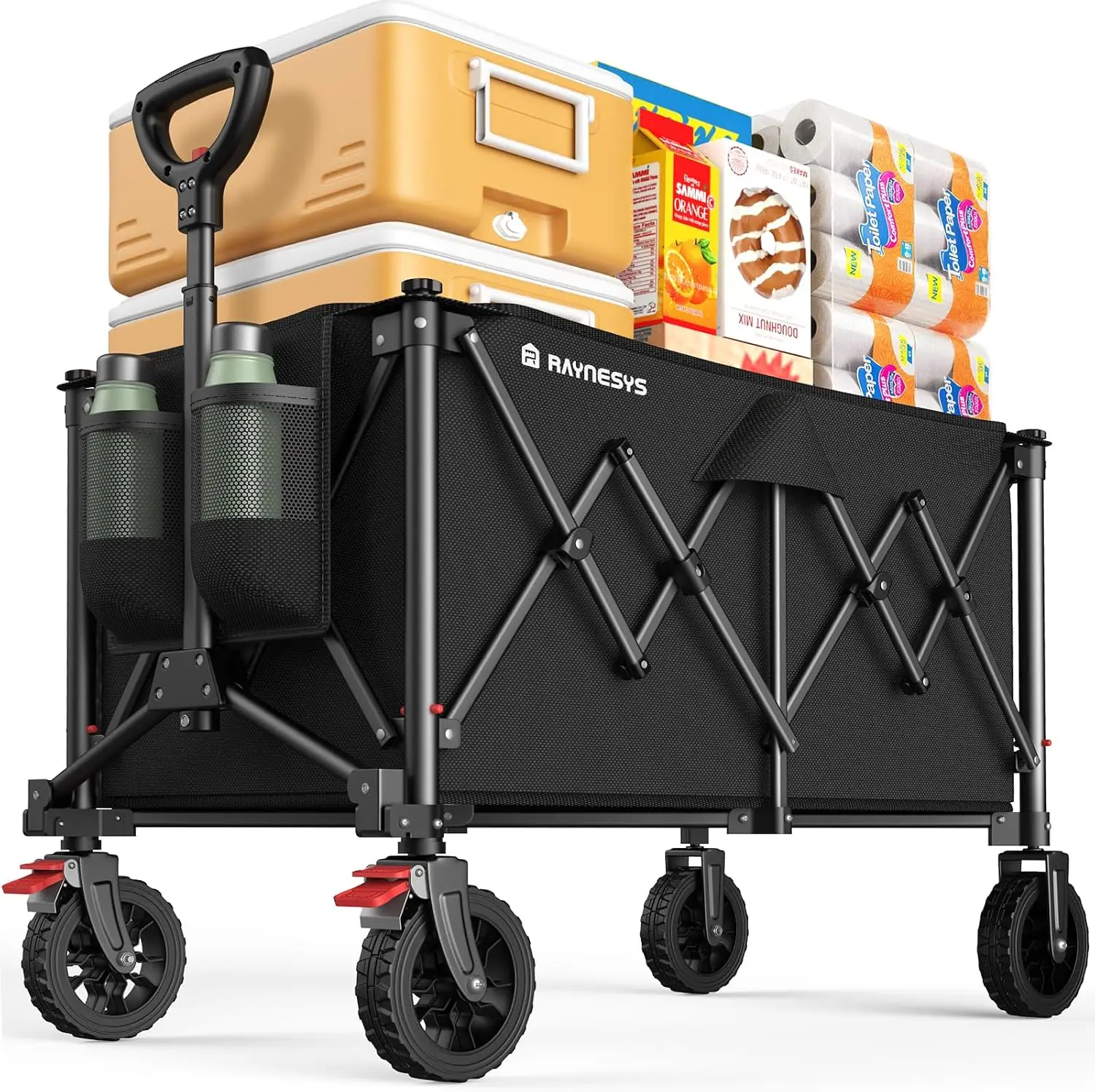 Collapsible Wagon Cart with Wheels, 440LBS for Grocery Shopping Camping | 200L Capacity Wagons Carts Foldable,Heavy Duty