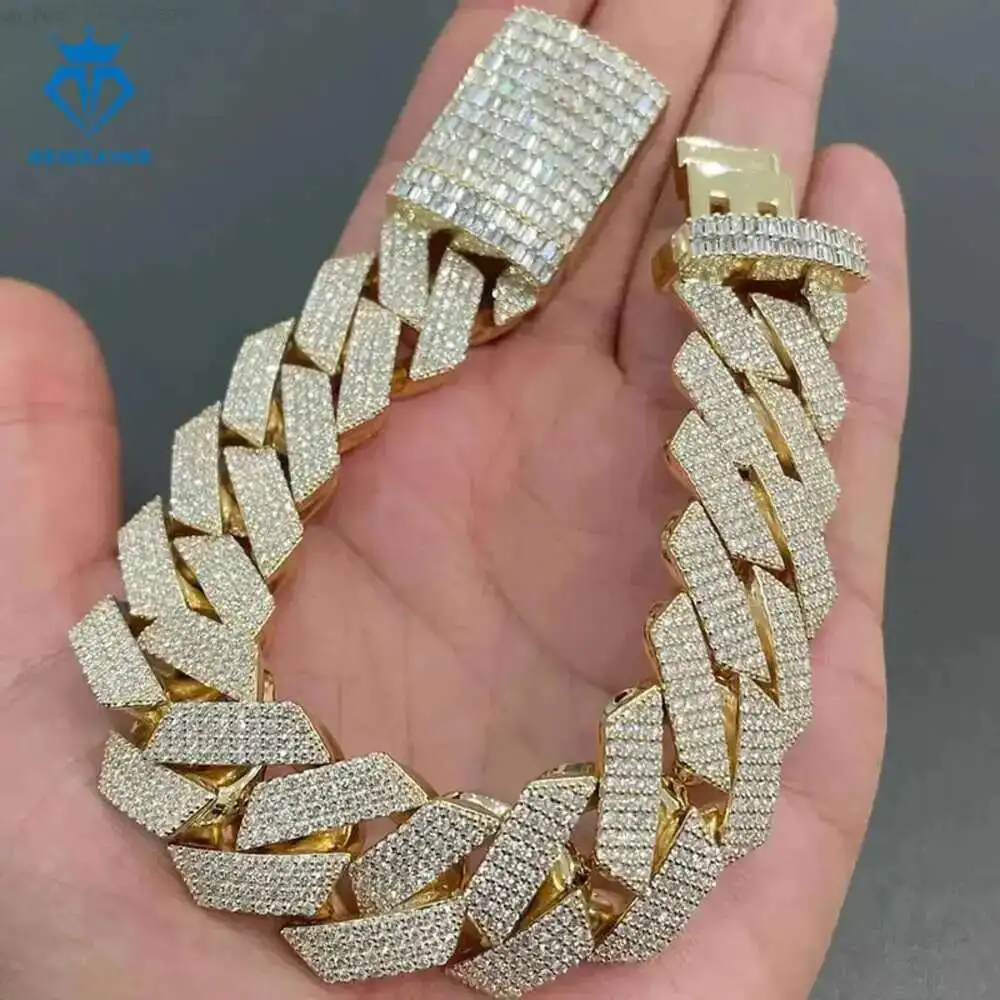 

Custom Miami 18mm Gold Plated Hip Hop Cuban Chain Bracelet Femme Vvs Moissante Cuban Chain Bracelet Charms for Men