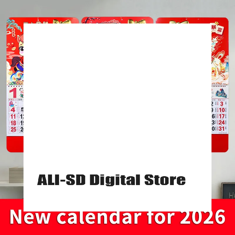 

Настенный календарь с китайским Новым годом лошади на 2026 год, лунная дата, яркий цвет, золотая фольга, ежемесячный планировщик, отрывные страницы, персонаж