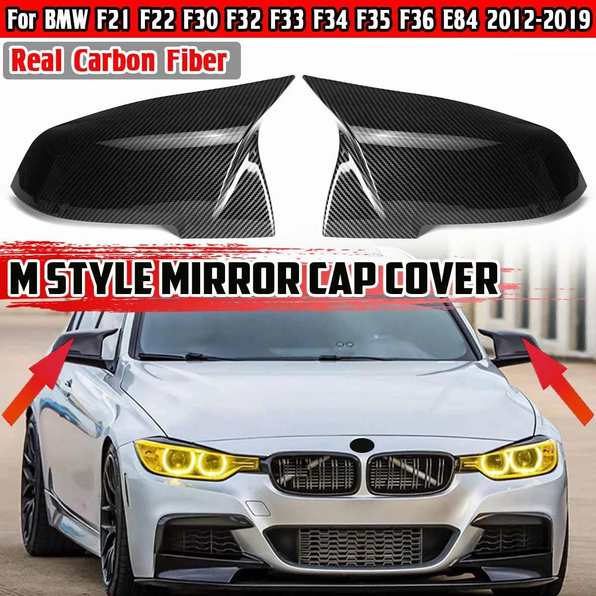 

2x Real Carbon Fiber Car Rearview Mirror Cover Cap For BMW F21 F22 F30 F32 F33 F34 F35 F36 E84 2012-2019 Rear View Mirror Covers