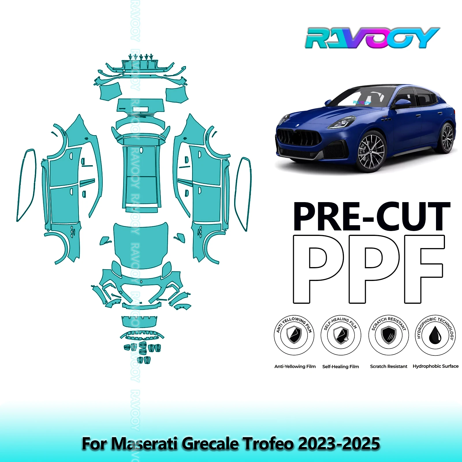 RAVOOY 8.5Mil Custom-Fit Precut TPU PPF Full Vehicle Clear Bra Stone Guard EU UK For Maserati Grecale Trofeo 2023-2026