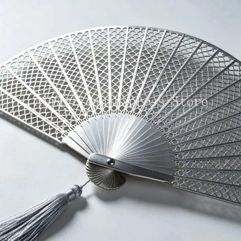 7 Inch Dragon-Scale Hollow-Cut Fine Steel Folding Fan All-Metal Hand Fan Collectible Cosplay Prop Desktop Display Ornament