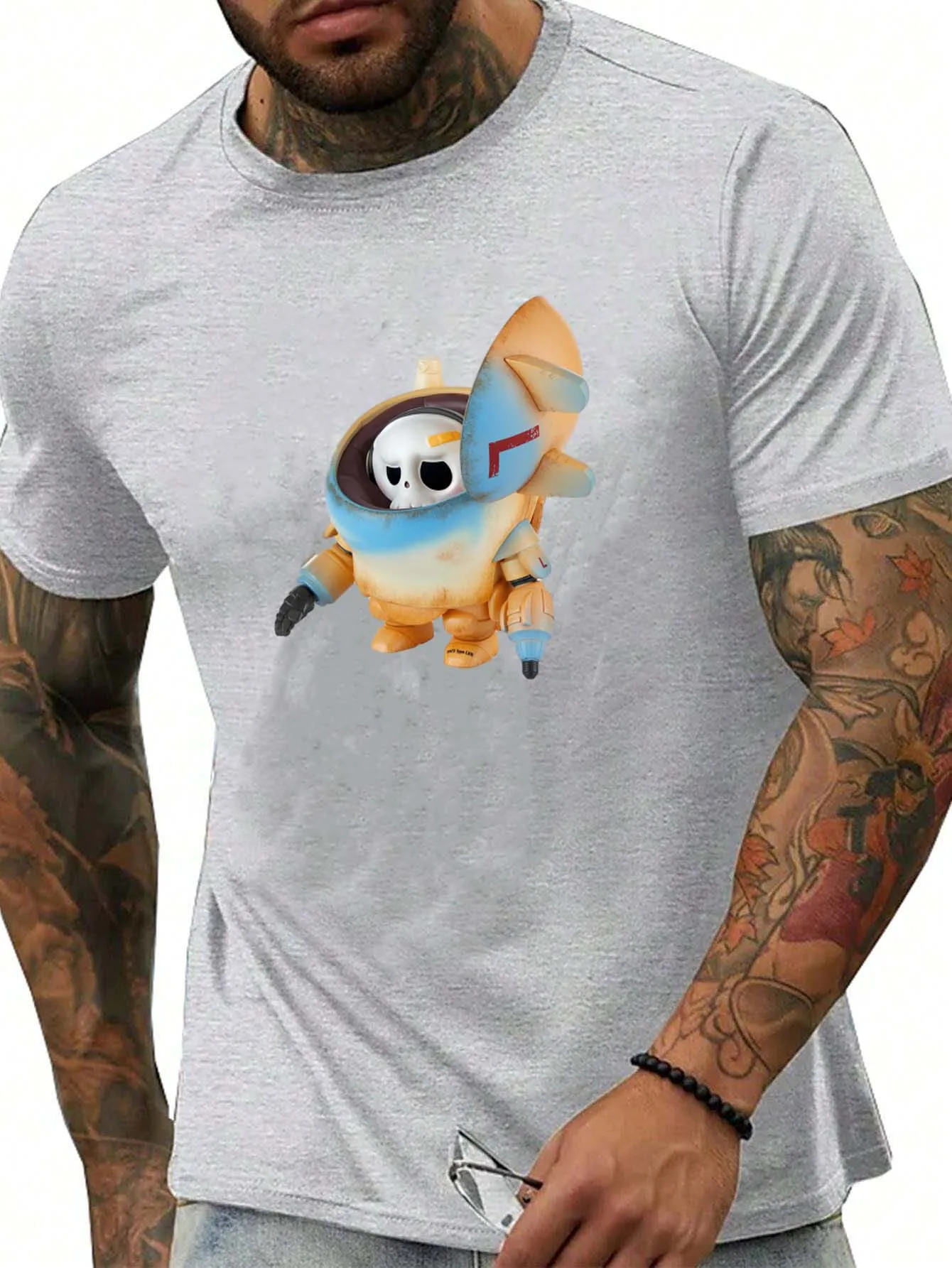 

“Bulala Mecha Skull: Blue - Orange Armor, Drill Arms, Sci - Fi design for Bulala T - shirts.”