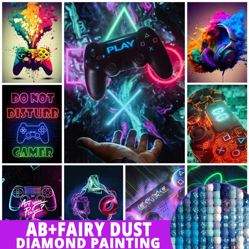 AB Fairy Dust 5D DIY Gamer Diamond Painting Colorful Punk Neon Controller Mosaic Picture Full Cool Gaming Cross Stitch Home