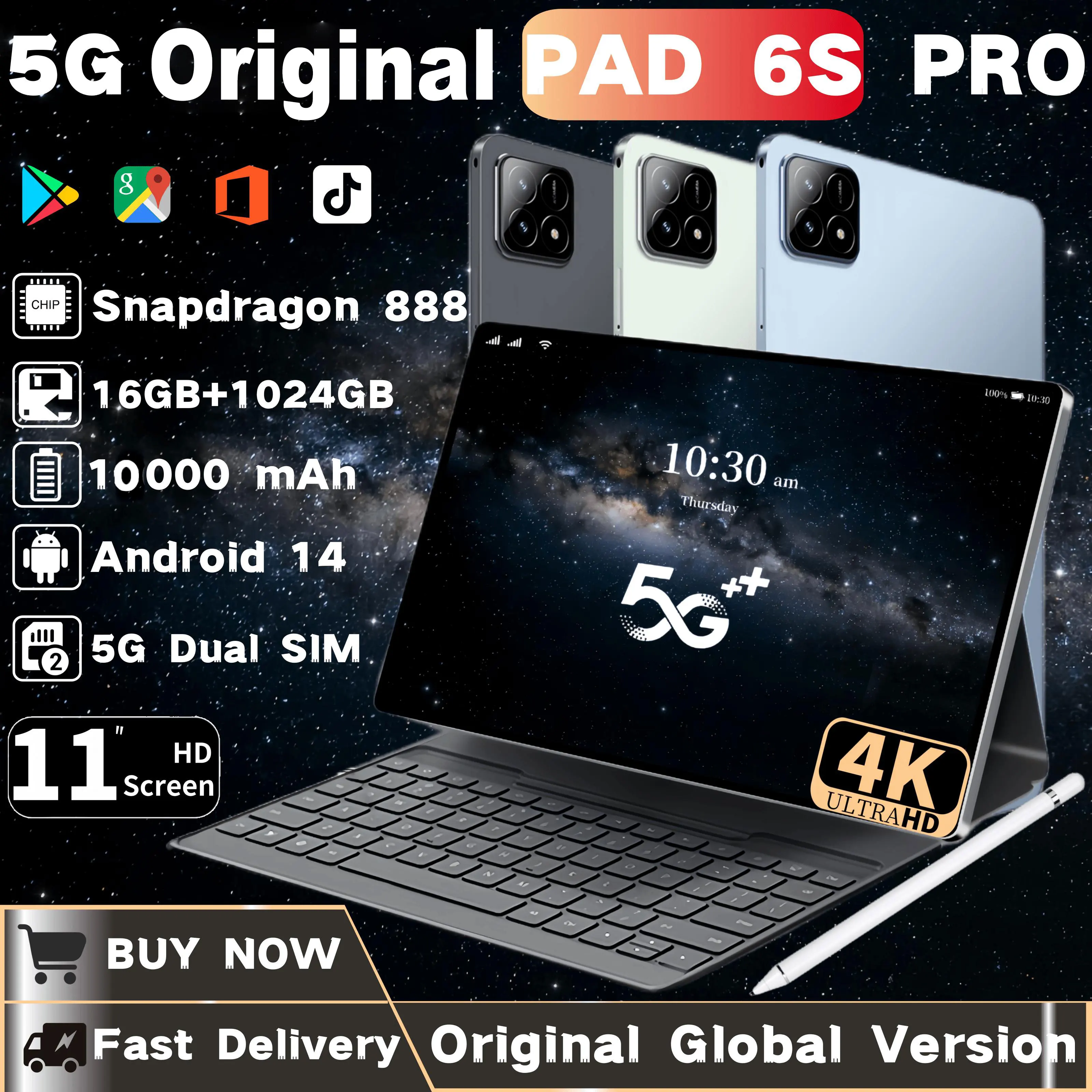 

2024 Original Mi Pad 6S Pro Tablet Android14 Snapdragon888 10.1Inch HD 16GB+1TB 10000mAh 5G Dual SIM Bluetooth WiFi GPS Tables