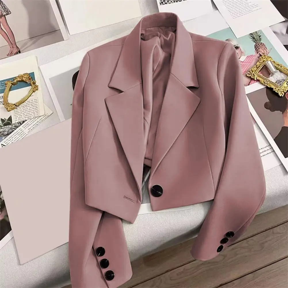 Women Short Suit Jacket Women Commuting Suit Coat Women’s Short Suit Coat Lapel Single Button Blazer Long Sleeve Business