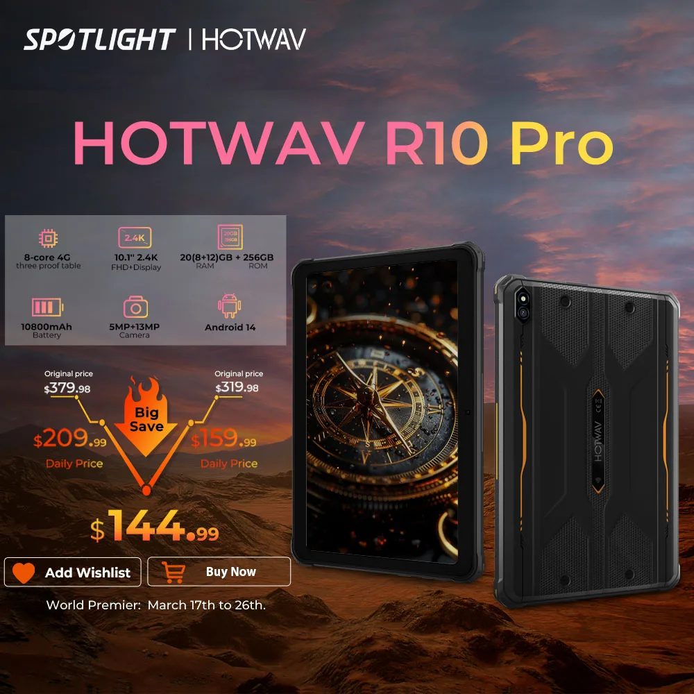 【Estreia mundial】NOVAS HOTWAV R10 Pro Tablets Robustos Android 14 10,1 ''HD + 10800mAh PC 5MP + 13MP Câmera 8GB + 256GB OTG Carregamento Tablet