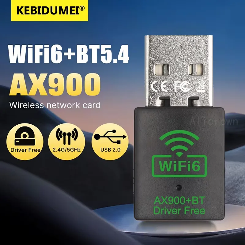 

AX900 USB WiFi 6 Bluetooth 5,4 Адаптер без привода Беспроводная сеть USB-приемник 2,4G и 5 ГГц Двухдиапазонный сетевой USB-приемник для ПК