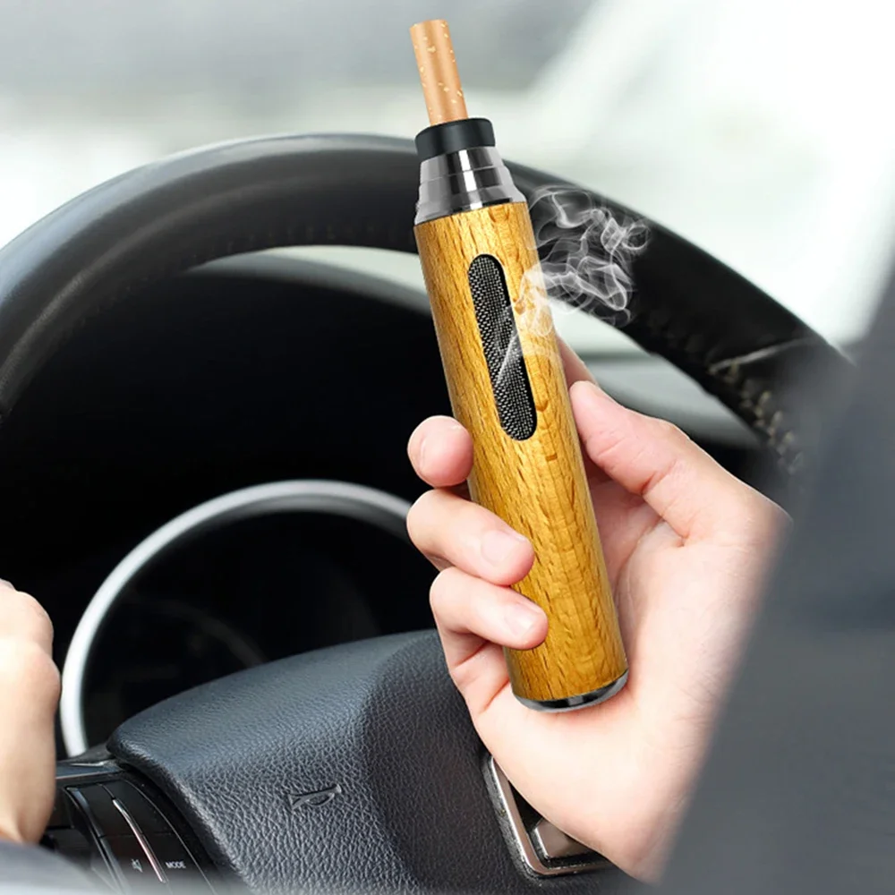 Portable Car Ashtray Mini Car Ashtray Anti Soot-flying Cigarette Cover Anti-ash Luxury Wood Cigarette Holder for Smoking Gift