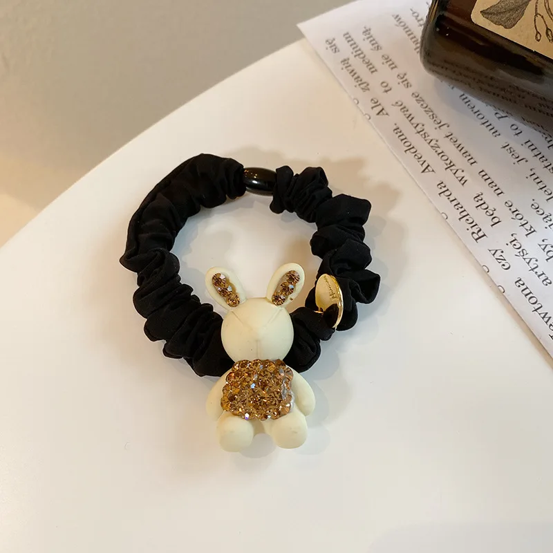 Rhinestone Cute Rabbit Head Rope Female Head Small Intestine Hairband Simple Hair Tie Band Hair Accessories