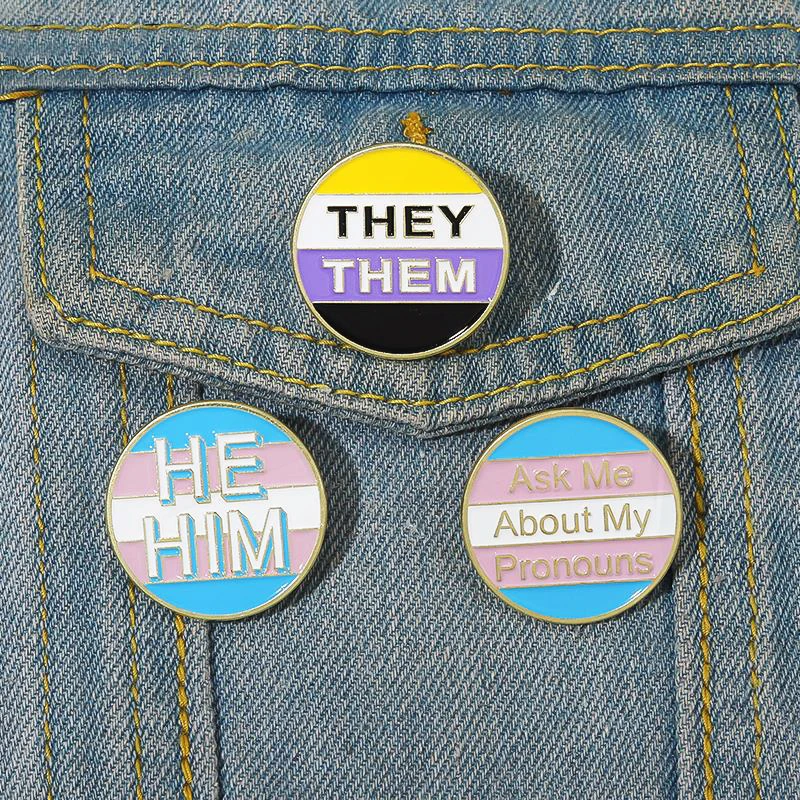 HE HIM THEY THEM Pines Lapel Badges LGBT Jewelry Gift for Lovers Friends Ask Me About My Pronouns Enamel Brooch Custom