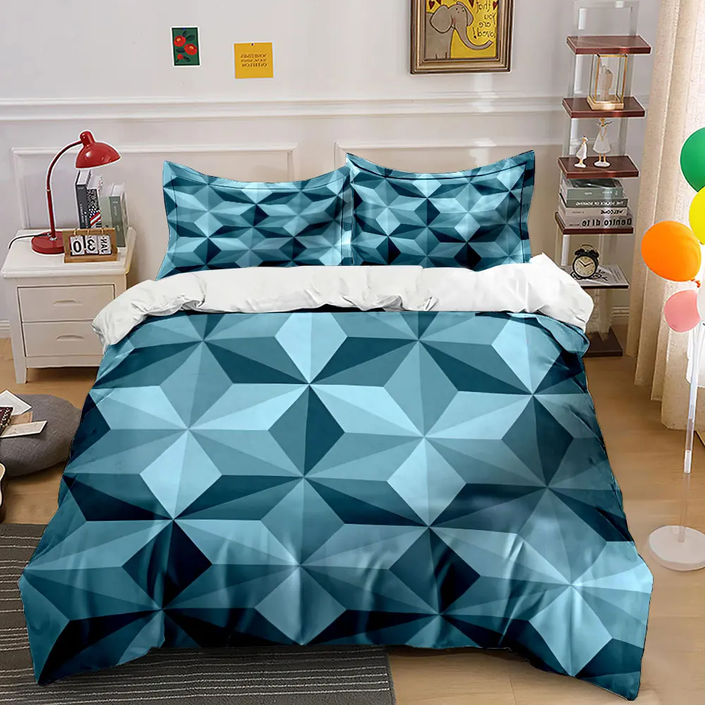 3pcs Blue Geometric Pattern Texture Duvet Cover Set with 3D Printing Design Soft Polyester Bedding Set All-Season Comfort