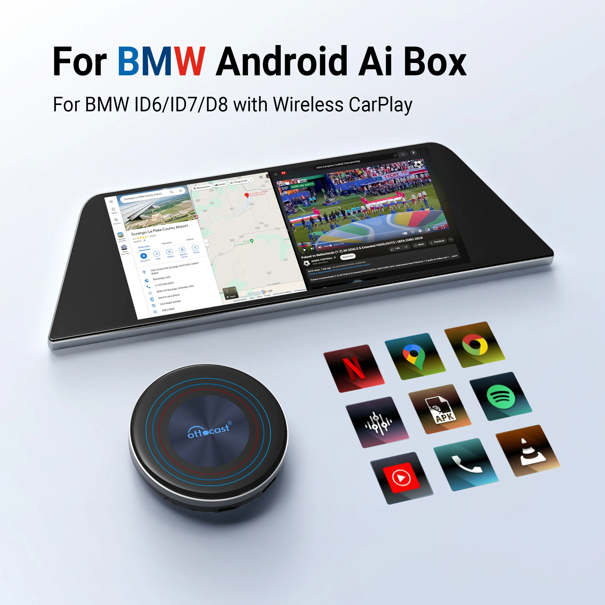 2024 New OTTOCAST OttoAiBox i3 Android AI Box Wireless TV Box for Mini HDMI for Spotify Netflix for BMW X3 X5 Car Accessories