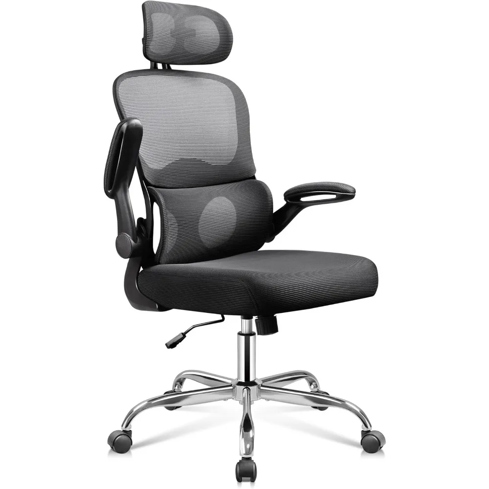 

Ergonomic Mesh Office Chair with Lumbar Support, Swivel Comfy Home Office Chair with High Back, Flip-up Armrests with Breathabl