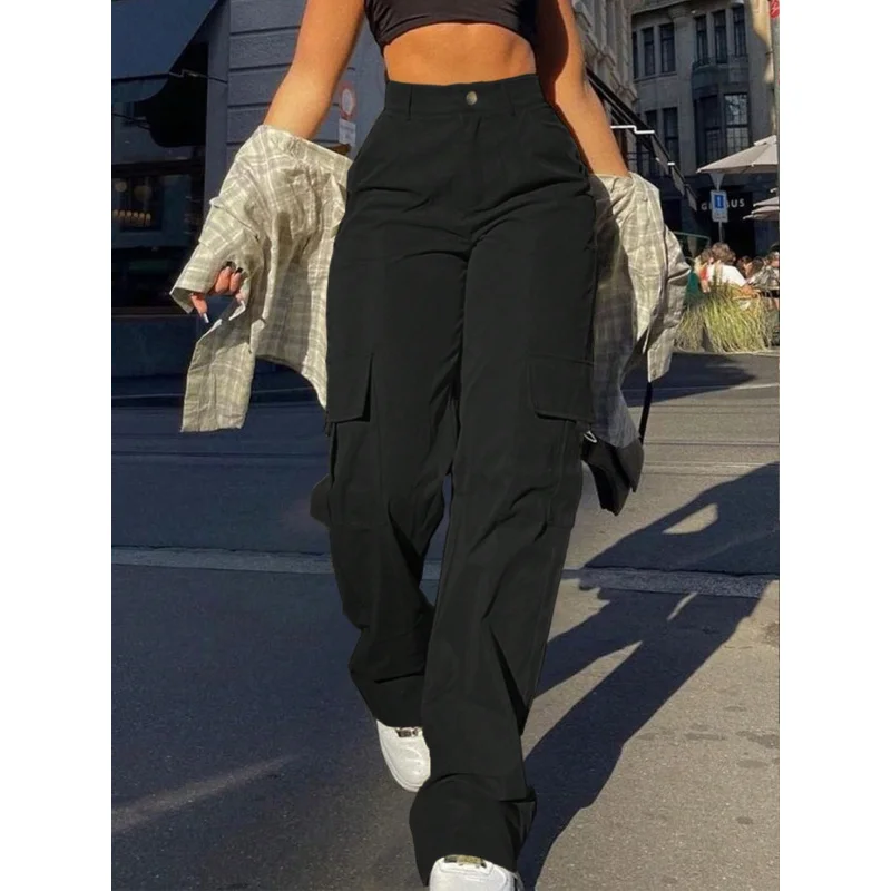 YQ1-2025Women's Spring Summer New American Workwear Style Casual Pants High Waist Street Loose Long Pants