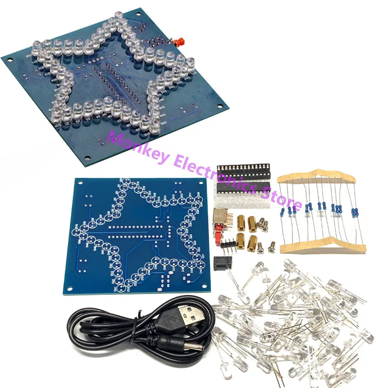 DIY seven color dazzling light pentagram running light pattern LED light board 51 MCU diy production kit