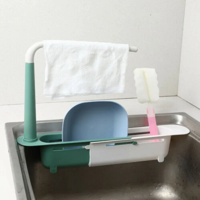 Kitchen Expandable Sponge Drain Rack Storage Rack Basket Telescopic Sink Shelf