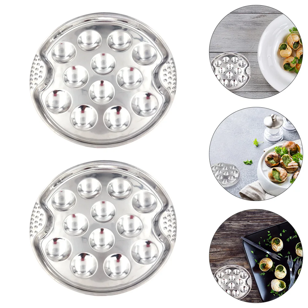 

2Pcs Stainless Steel Snail Plate 12 Holes Compartment BBQ Spiral Pan Baking Tray Escargot Dish Easy Clean