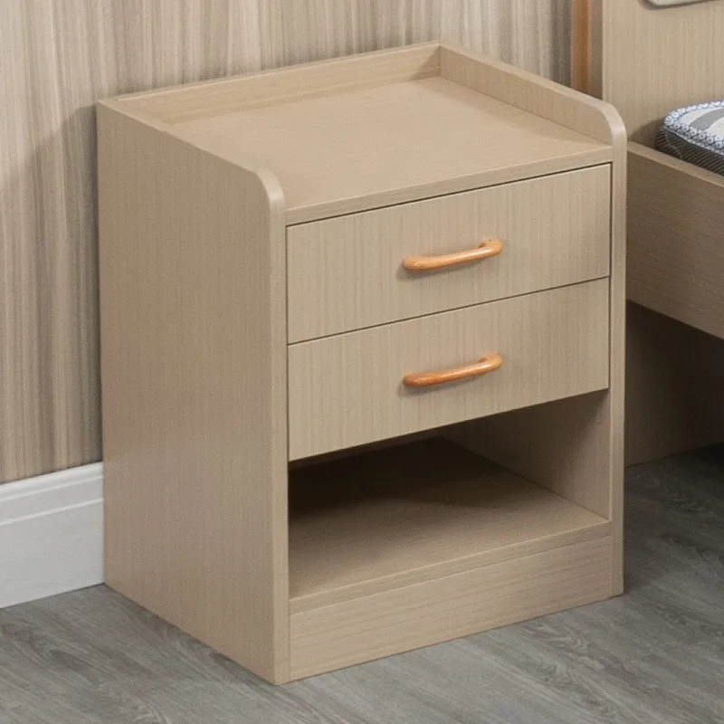 Stolik nocny vintage z drewna do sypialni, szafka nocna z 2 szufladami i otwartą półką do przechowywania.