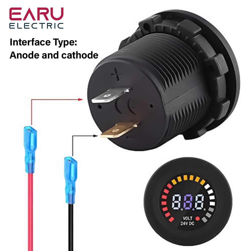 12V/24V Motorcycle Car Accessories LED Digital Display Voltmeter Waterproof Voltage Volt Meter Gauge Motorbikes Cars Boats EARU