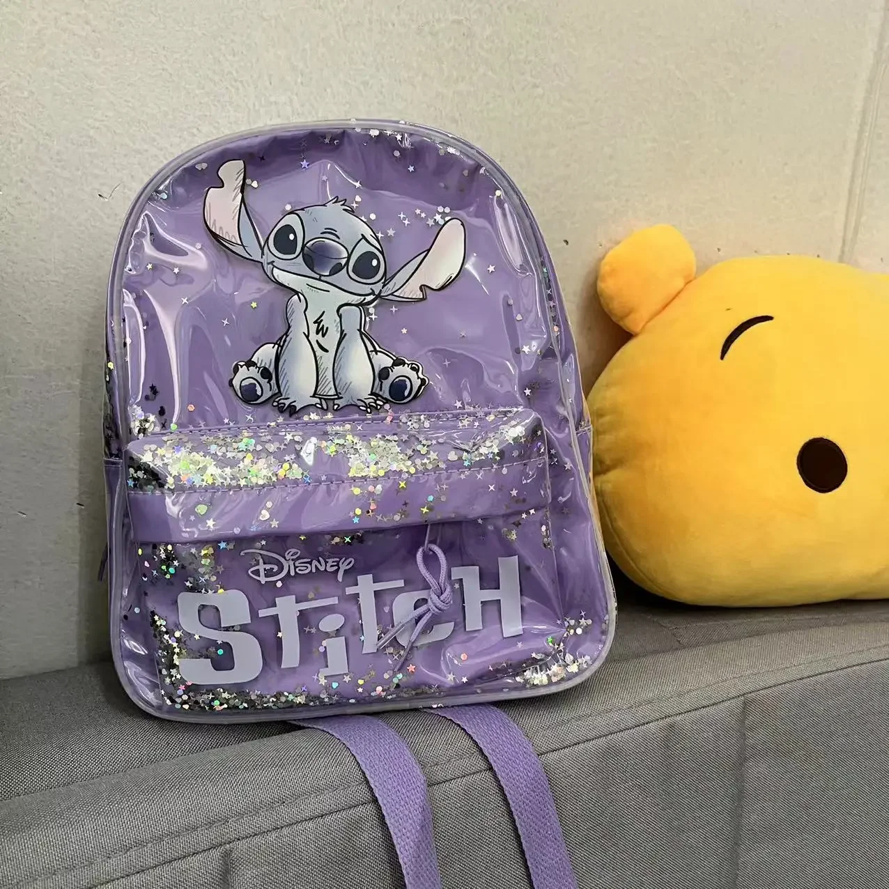 MINISO Disney-mochila con estampado de lentejuelas, bolsa de almacenamiento informal de gran capacidad, bonita y a la moda para estudiantes