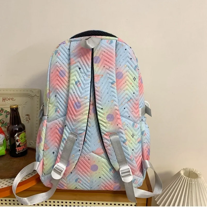 Solid Color Nylon Schoolbag,Geometric Patterns Breathable and Waterproof Backpack,Outdoor Sports Laptop Bag