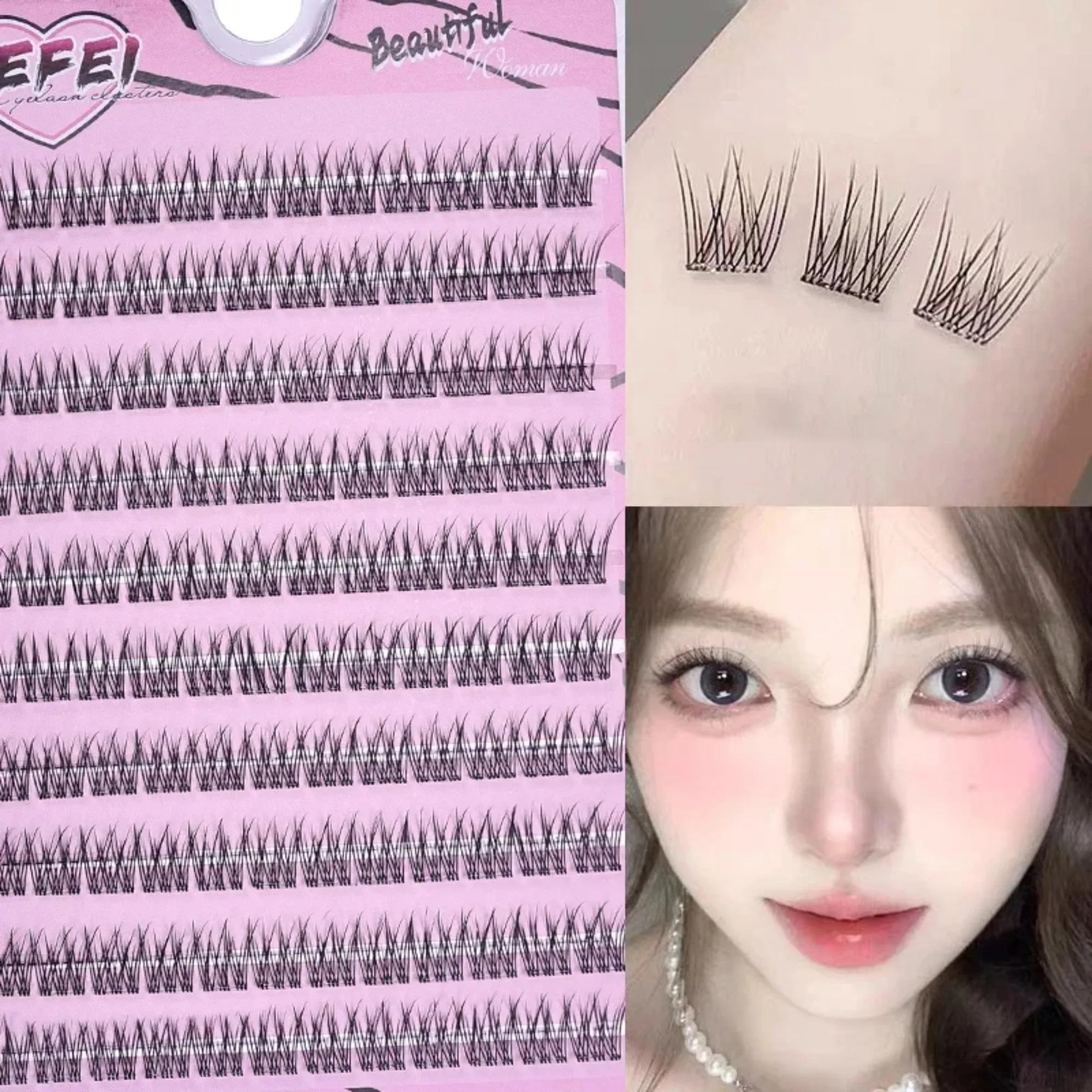 120pcs Volumoso Self Adhesive False Eyelashes No Glue Fluffy Thick Curling Lash Extension DIY Anime Girassol Fish Tail