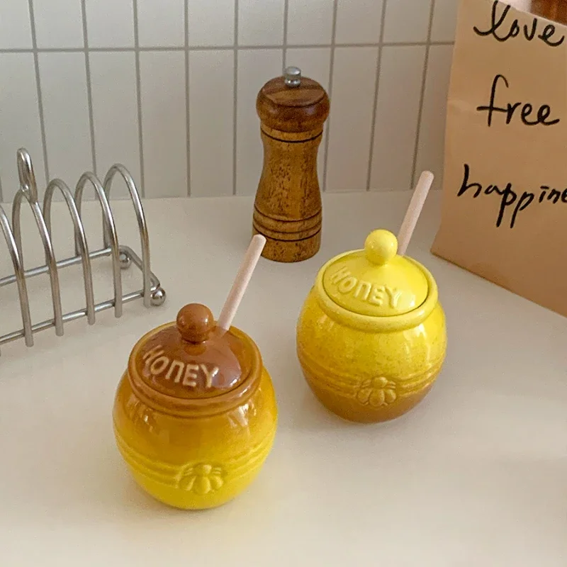 Creative Porcelain Honey Pot Korean Style Ins Homehold Dinnerware Sugar Sauce Condiment Pots Kitchen Supplies