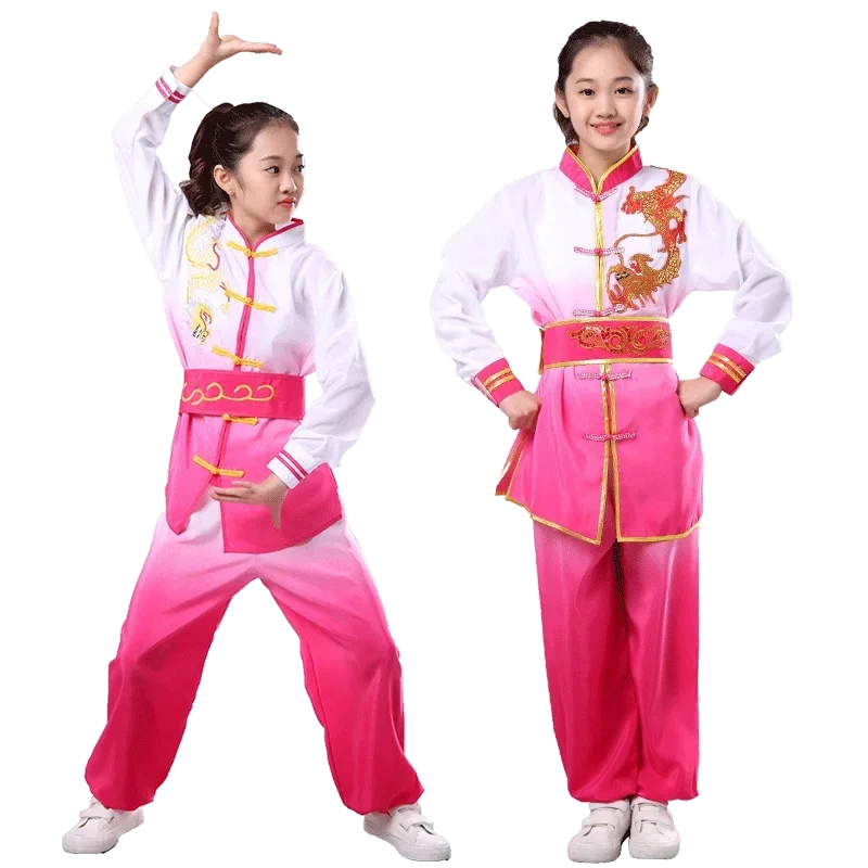 Costume tradizionale cinese Wushu Kid Kungfu Tai Chi Abiti Shaolin Arti marziali Uniformi per spettacoli teatrali per ragazze dei ragazzi MN4