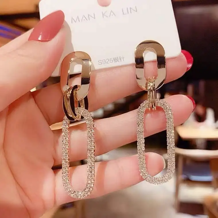 Fashion Geometric Crystal Oval Drop Earrings Creativity Rhinestonee Multi Circle Ellipse Dangle Earings For Women Party Jewelry