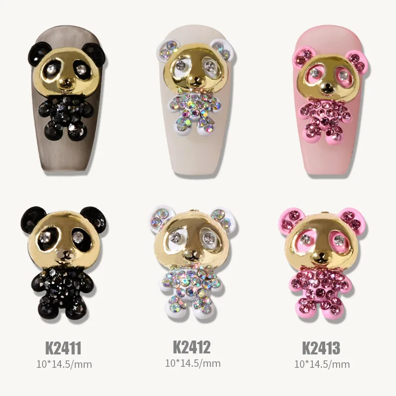 2PCS New Nail Art Alloy Violence Bear Full Diamond Cartoon Jewelry 3D Kawaii Luxury Metal Decoration Accessories Charms