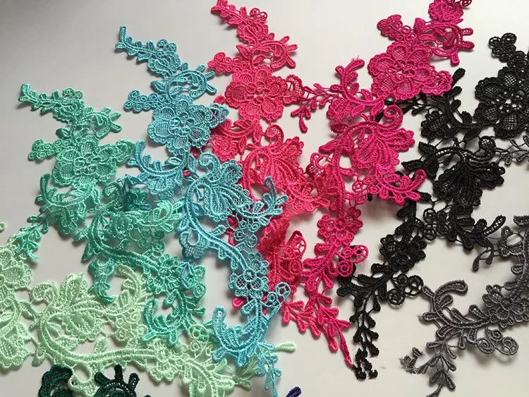 5 -10Pair.  Soluble Lace on The Flower  Lace Fabric Sewing Trim Wedding Dress Applique Lace Patch  RS897