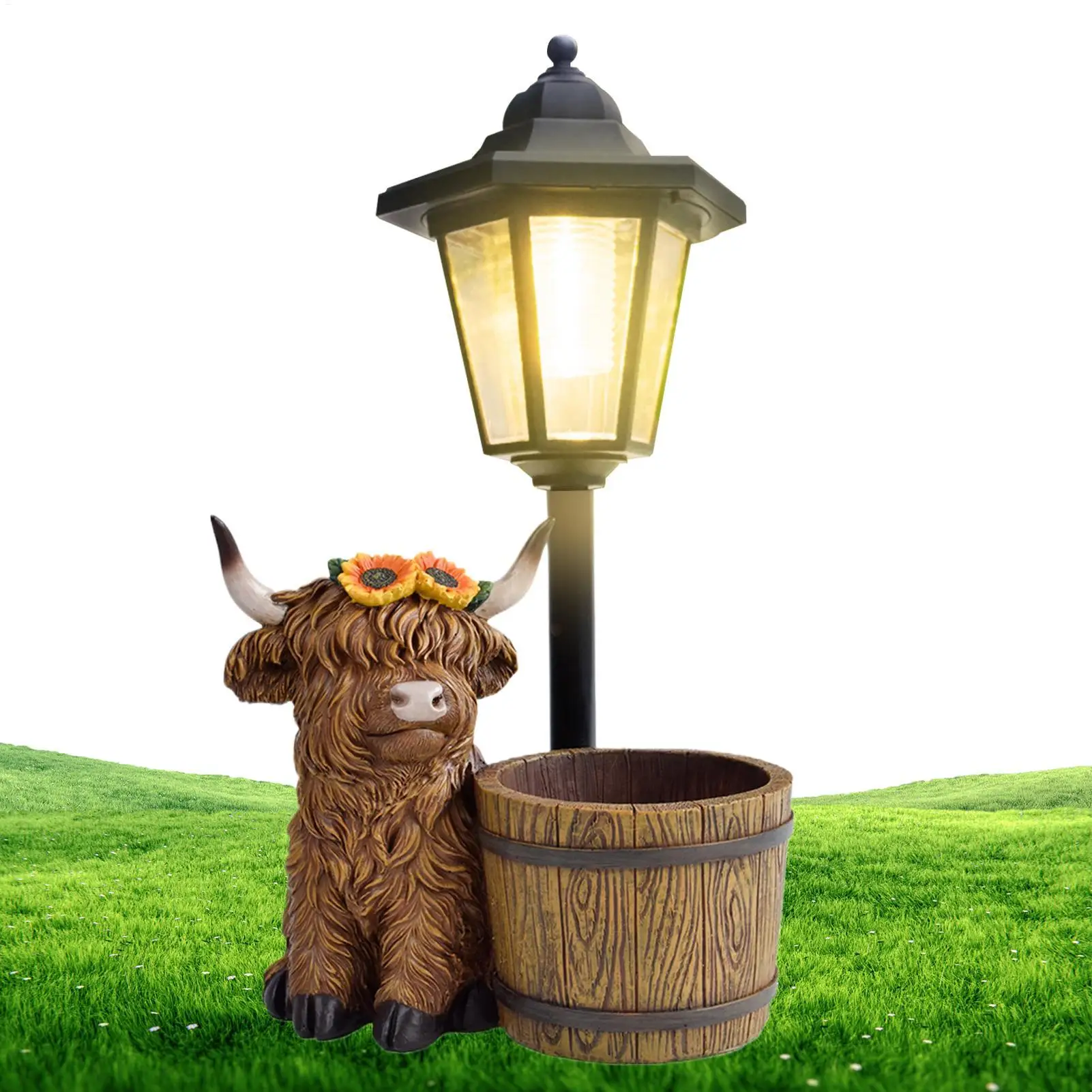 Cow Garden Statue Solar Powered Light With Planter Solar Lantern with Planter Fit Yard Lawn Thanksgiving Holiday Decor Equipment