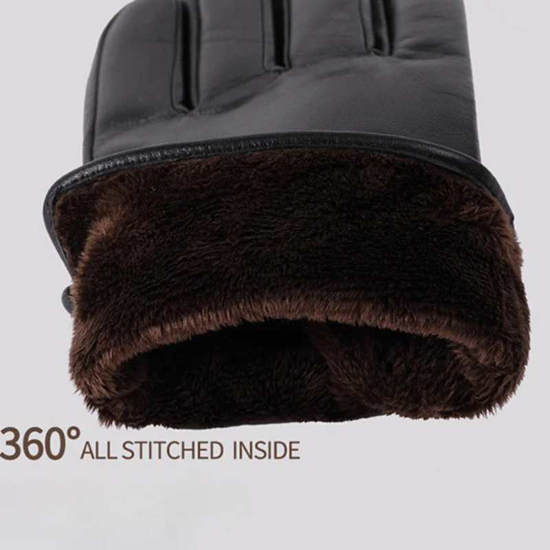 Men\'s Goat Skin Touch Screen Gloves Autumn Winter Driving Cycling Leather Mittens Driving Protection Thin Style Thickened