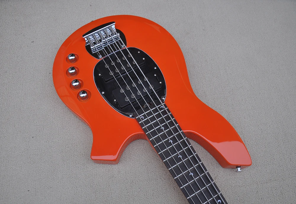 5 Strings Orange Red Electric Bass Guitar with Black Pickguard,Rosewood Fretboard,Customizable