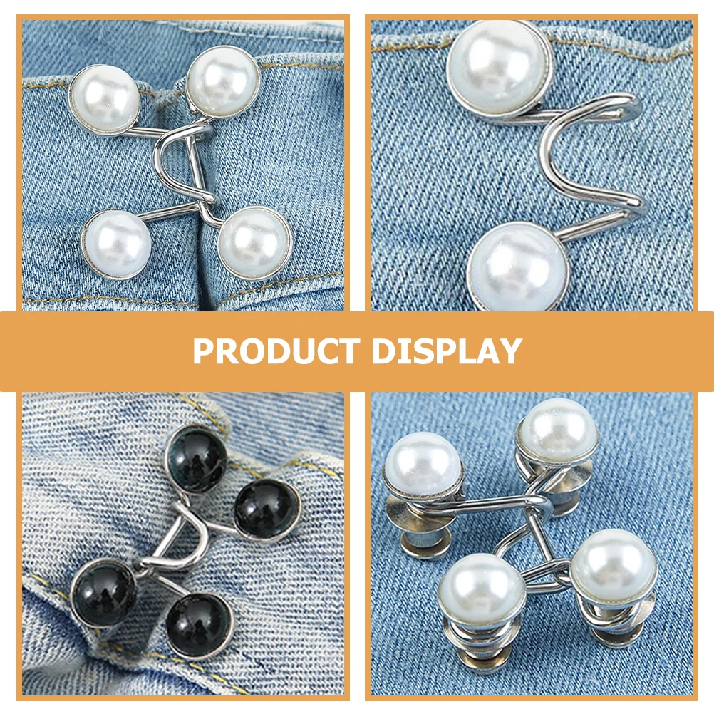 

4pcs Nail-free Buttons for Jeans Pants Waist Adjuster Tightener Black White Pearl Small Size Reusable Metal No-tool