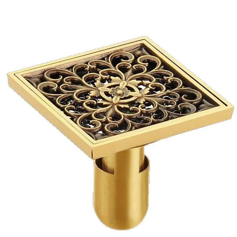 yes10x10cm Brass Floor Drain – Golden Anti-Odor Shower Drain for Bathroom, Balcony & Washing Machine, Thickened Rust-Proof