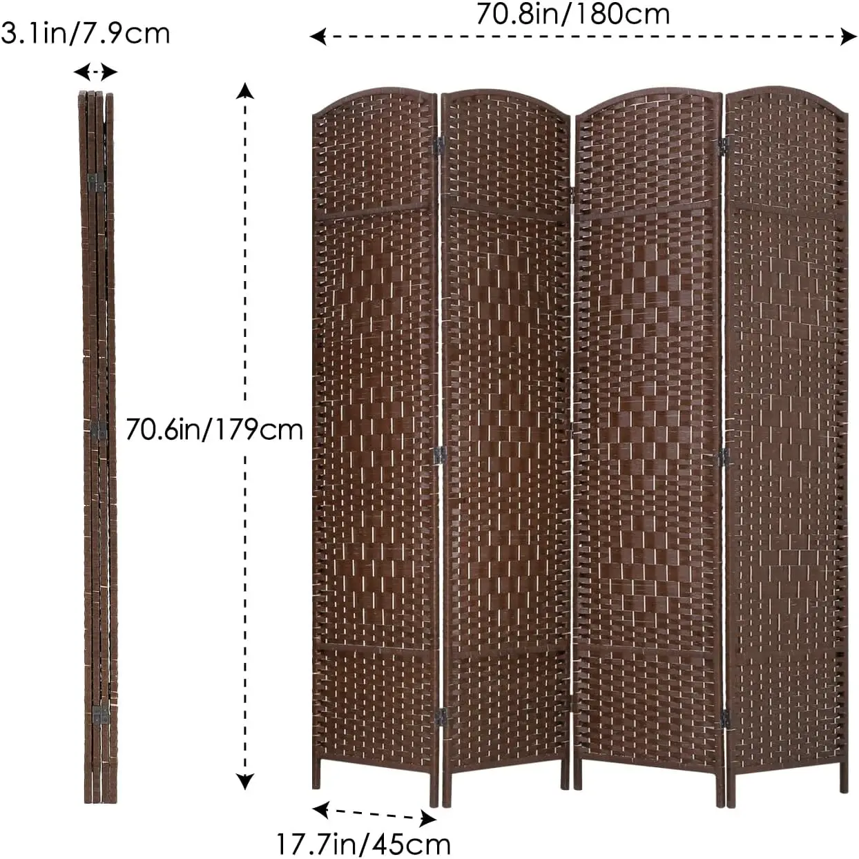 4-Panel Room Divider Privacy Screen Handwork Wood Mesh Woven Design Room Divider Wall with Diamond Weave Fiber Design fo