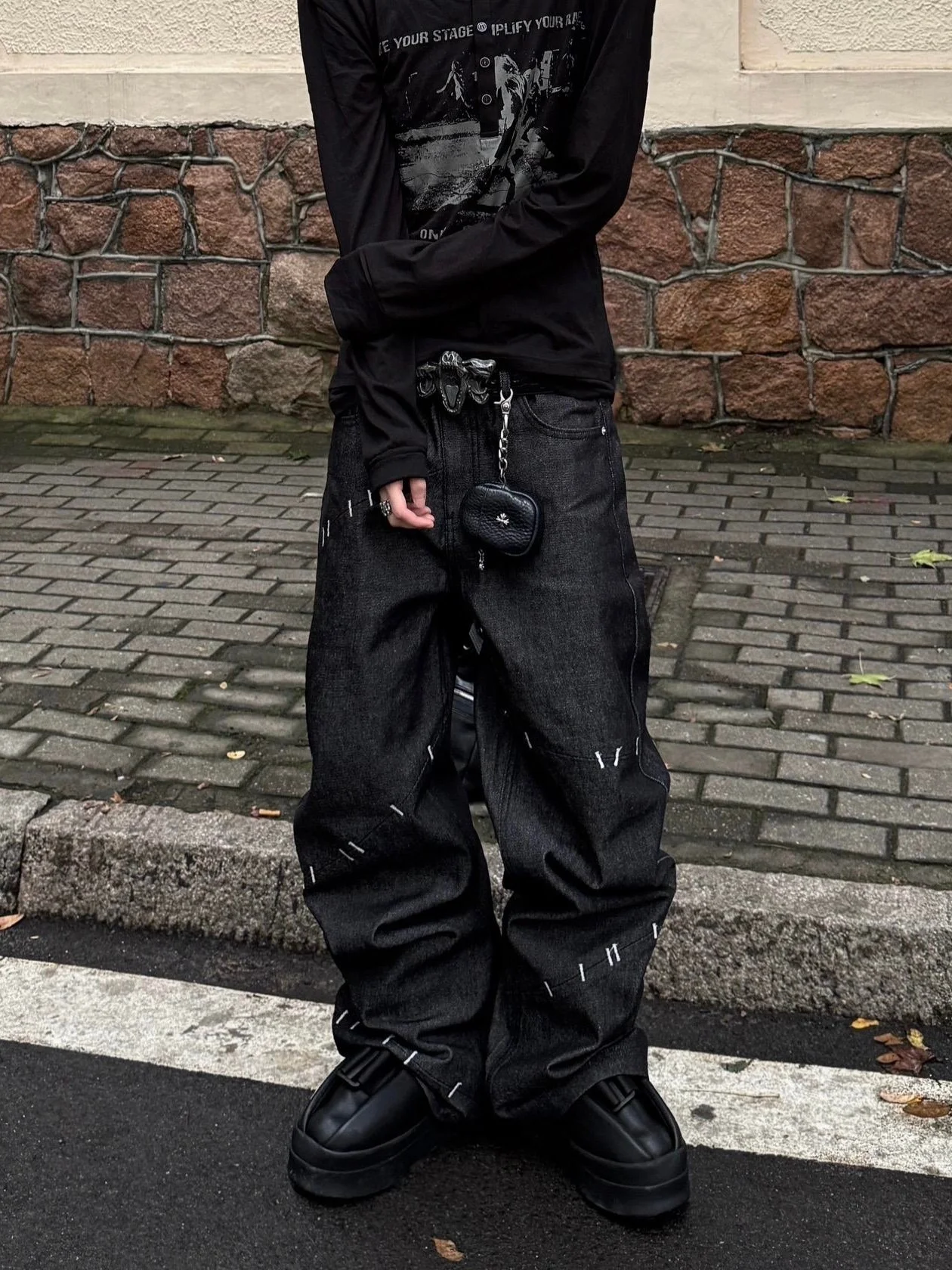 Calças Jeans Retrô Americanas Estilo Streetwear com Retalhos para Homens e Mulheres, Modelo Solto de Perna Reta e Boca de Sin...