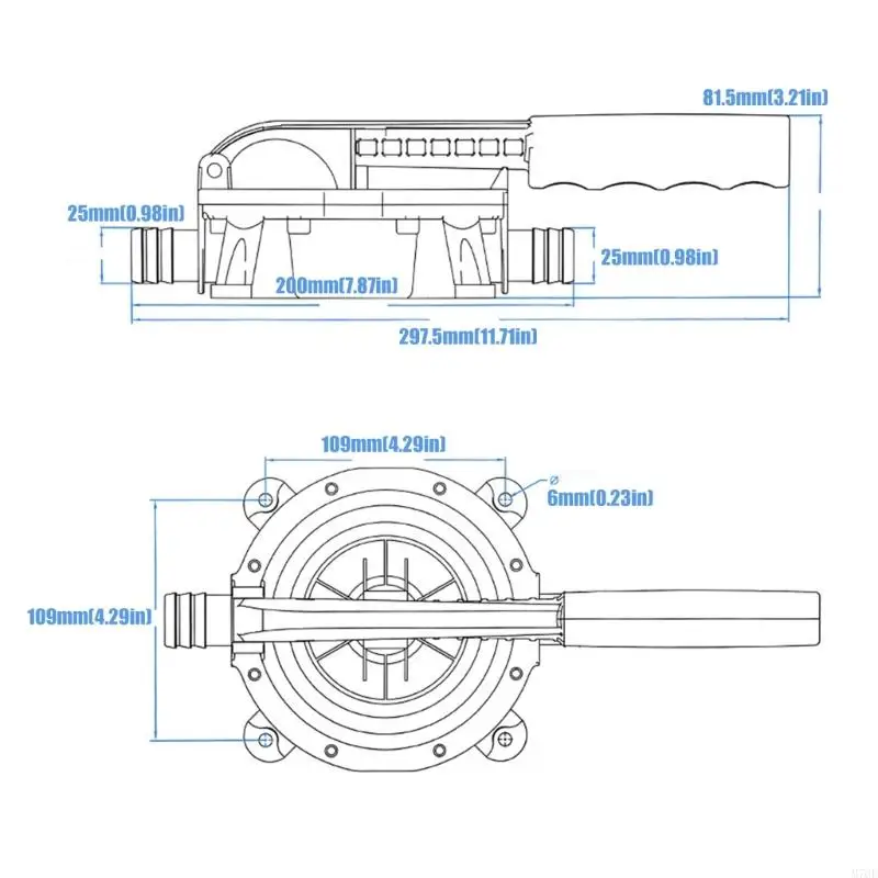 M76E 720GPH Manuelle Ansaugpumpe, rundes Gehäusedesign mit zwei Schlauchenden, Pumpenkörper-Materialreferenz und – Detail 6