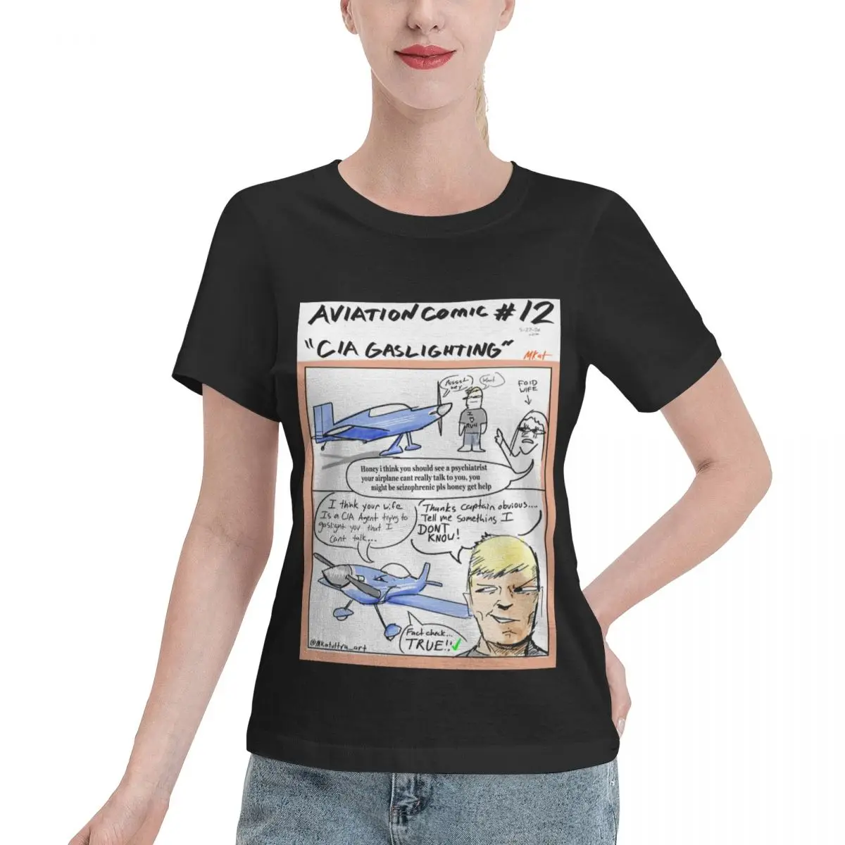 Value Pack Aviation Comic 12 Gaslighting Women's T-shirt College Wear Soft Skin Friendly Top