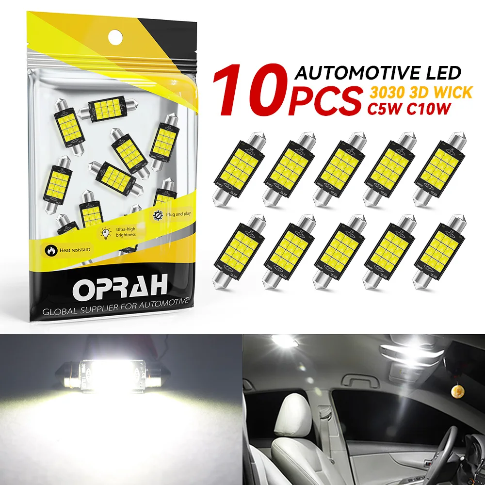 

10pcs Festoon 31MM 36MM 39MM 41MM LED Bulbs C5W C10W Canbus No Error Car Interior Light Signal Lamp Dome Reading Light 12V 6000K