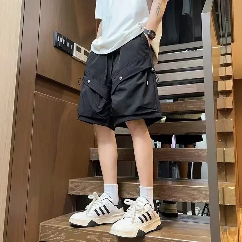 

2025функциональные шорты для спецодежды в американском стиле с большими карманами, мужские летние тонкие модные свободные широкие повседневные брюки пять четвертей