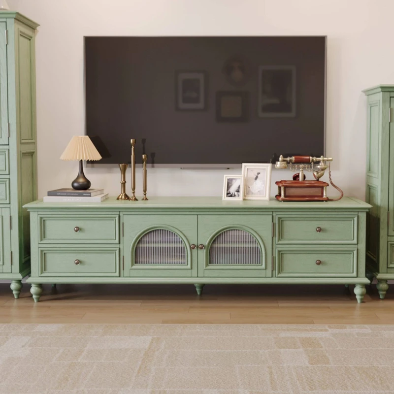 

high-end green TV stand American countryside small apartment TV cabinet elegant design centro de entretenimiento tv furniture