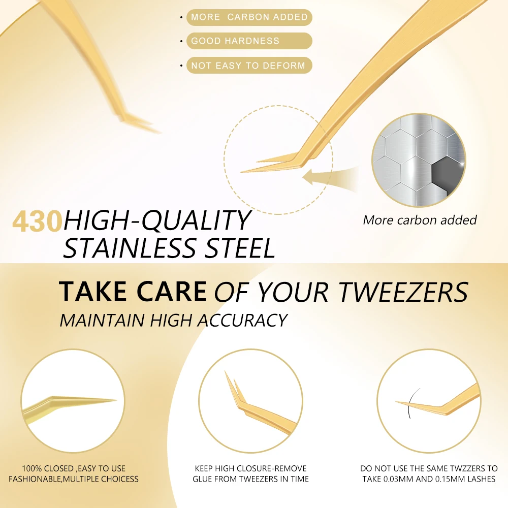 Pinzette per ciglia antistatiche in acciaio inossidabile per estensioni delle ciglia Strumenti per il trucco Accessori per nail art Strumenti per la raccolta di strass