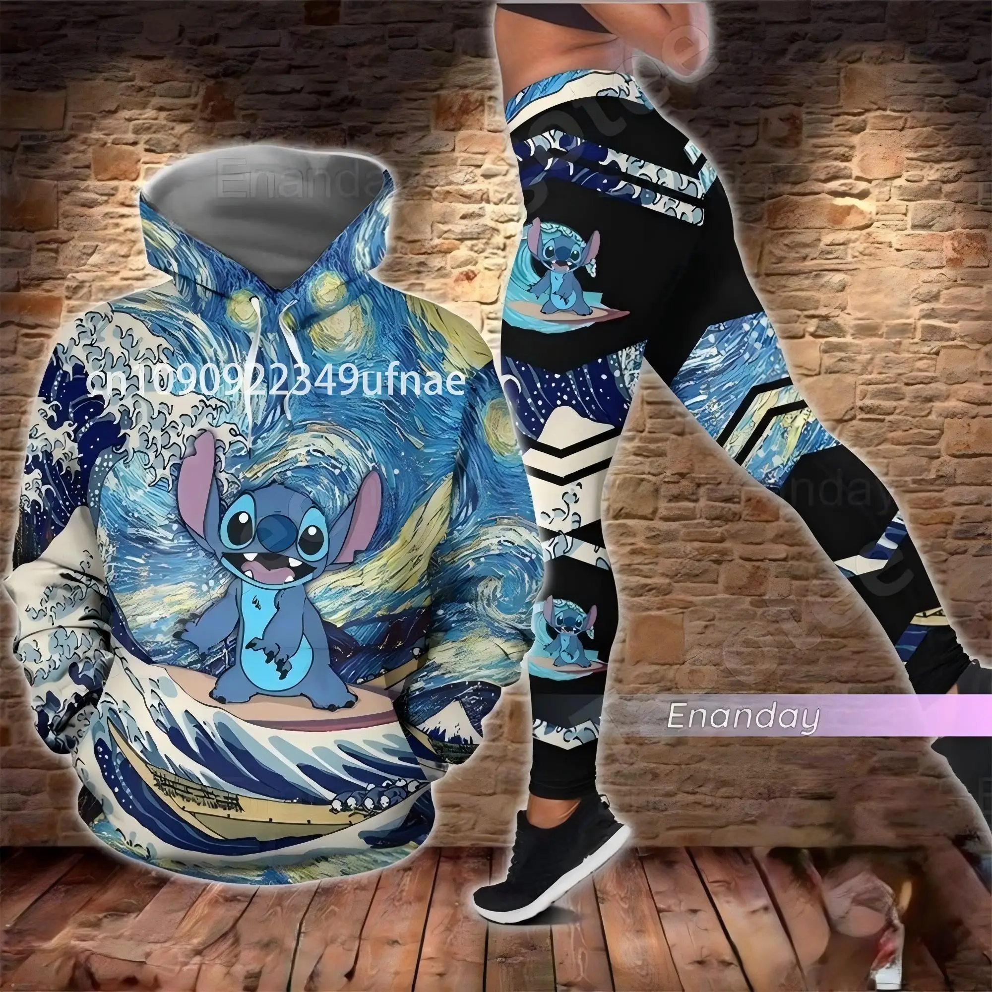 2025 Disney 3D hoodie sportyogabroek Stitch Fashion dames trainingspak 3D