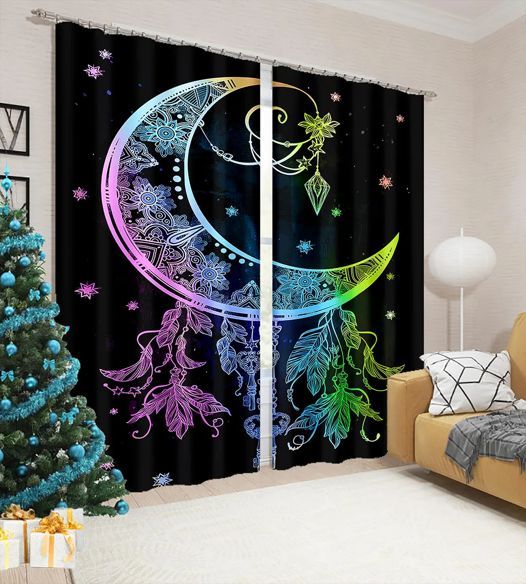 Custom black moon curtains Customized 3D Blackout Curtains Living Room Bedroom Hotel Window