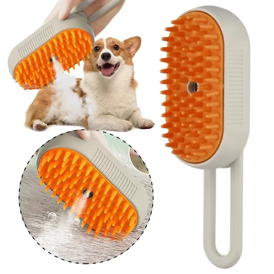 2 Pcs Pet Electric Steam Brush Cat and Dog Cleaning Spray Massage Grooming Comb Retractable Handle Pet Hair Removal BeautyBrush