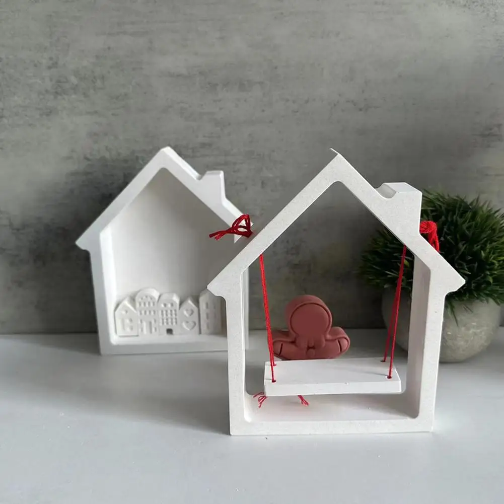 Casa Grande e Swing Silicone Mold, Gesso Cimento Ornamento, Pingente Mold, Resina Mold, Drop Glue, Construção Fazendo Too, S7y2